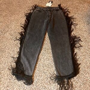 Nasty Gal Collection It's Only Rock and Roll Fringe High Waisted Jean Black Sz 4